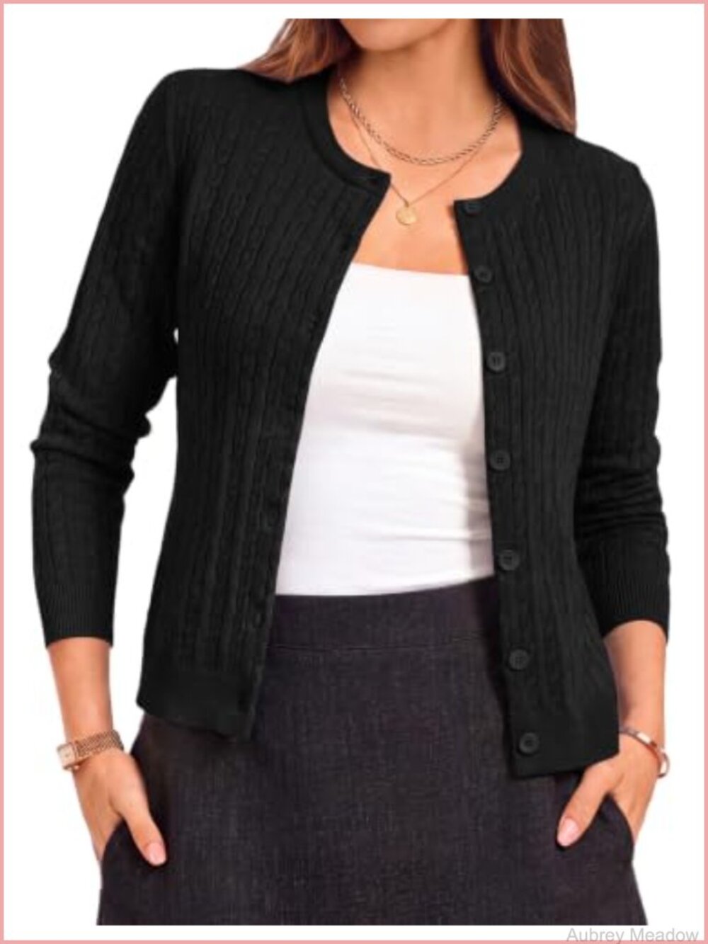 Lightweight Cable Knit Cardigan Sweater for Women Button Down Long Sleeve Fall